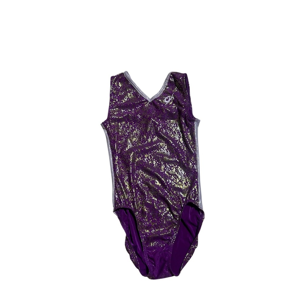 GK Elite Purple Silver Foil Dot Gymnastics Leotard Sleeveless Adult Small 1991